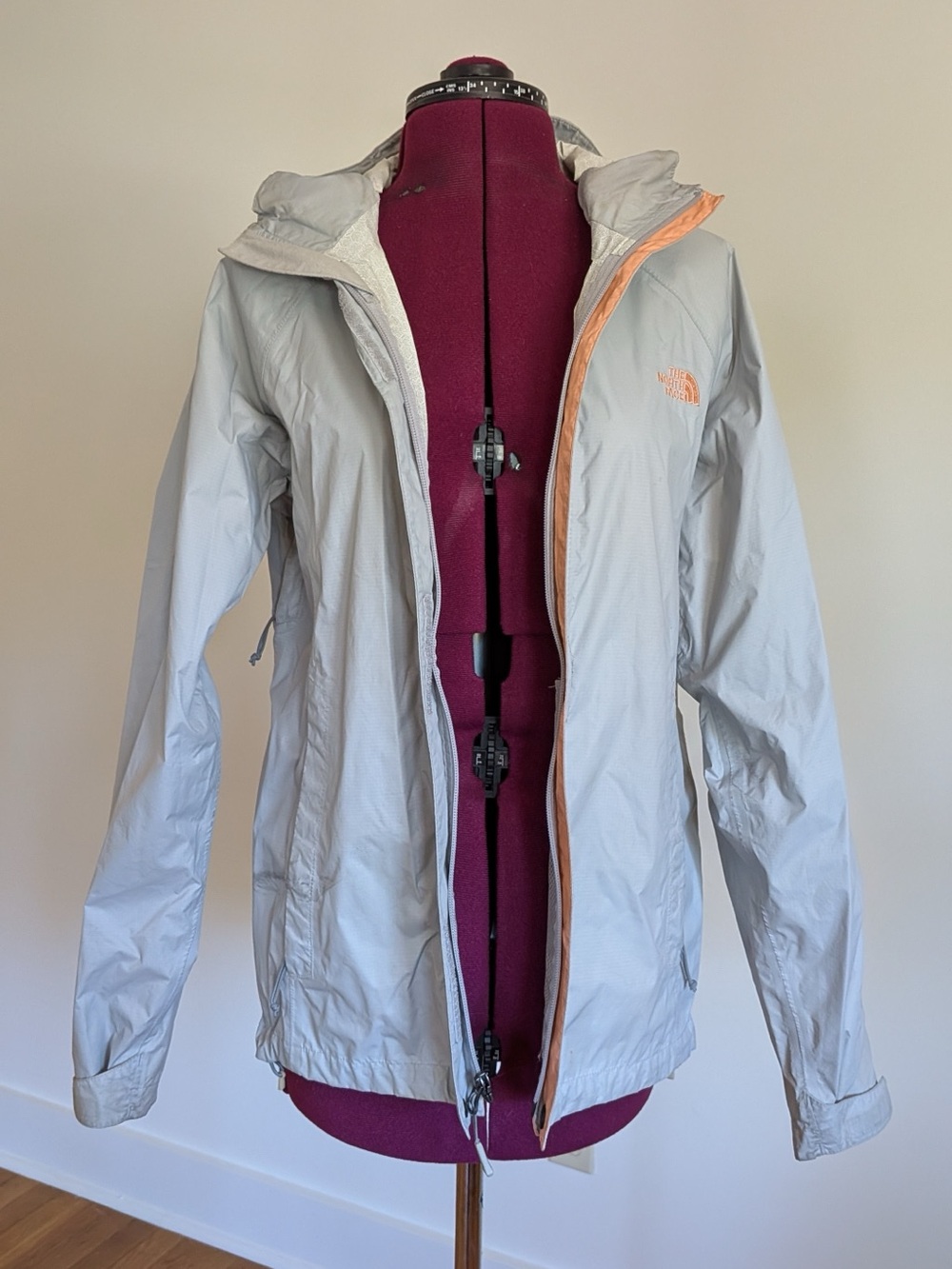 The North Face Women's Light Gray Rain Jacket with Peach Trim